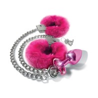 Nixie Pink Metal Butt Plug and Furry Cuffs Set