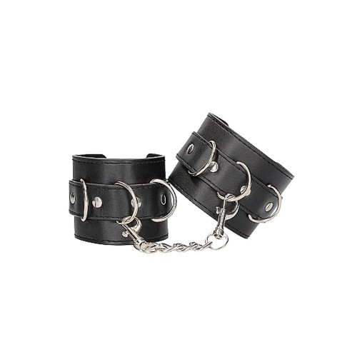 Ouch! Black & White Adjustable Bonded Leather Cuffs