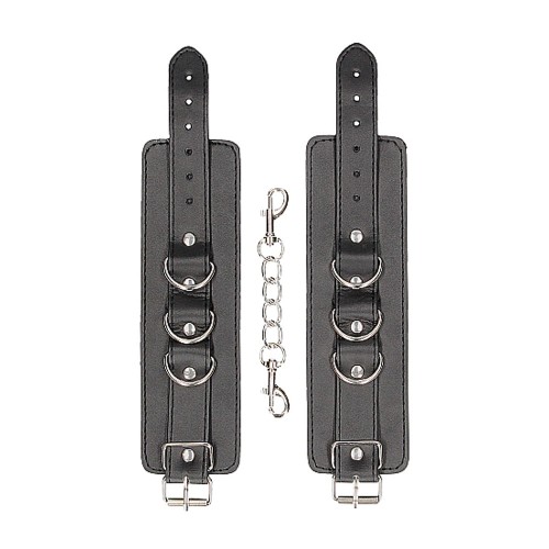 Ouch! Black & White Adjustable Bonded Leather Cuffs