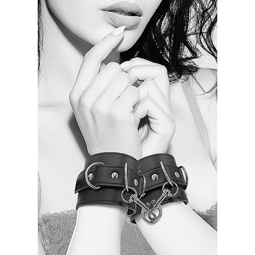 Ouch! Black & White Adjustable Bonded Leather Cuffs