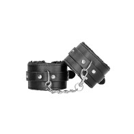 Ouch! Adjustable Leather Hand Cuffs - Black and White