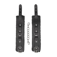 Ouch! Adjustable Leather Hand Cuffs - Black and White