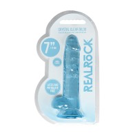 RealRock Crystal Clear 7 in Dildo With Balls and Suction Cup Blue