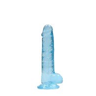 RealRock Crystal Clear 7 in Dildo With Balls and Suction Cup Blue