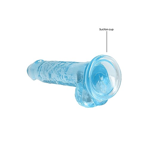 RealRock Crystal Clear 7 in Dildo With Balls and Suction Cup Blue