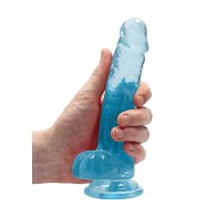 RealRock Crystal Clear 7 in Dildo With Balls and Suction Cup Blue