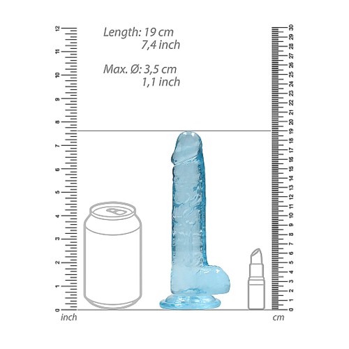 RealRock Crystal Clear 7 in Dildo With Balls and Suction Cup Blue