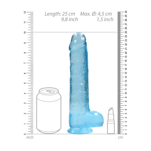 Dildo Realista de 9 in. Cristal Claro con Testículos y Ventosa Azul