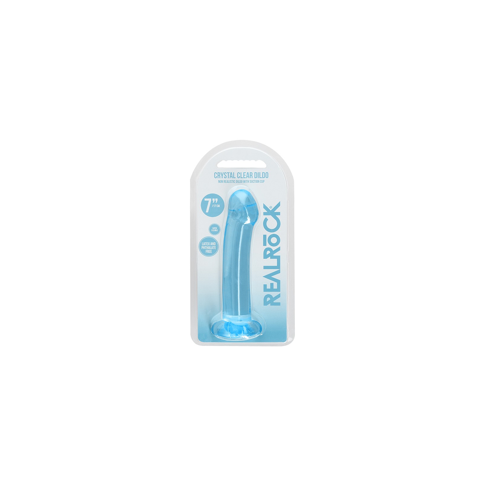 Dildo Transparente de 7 in. con Ventosa Azul RealRock