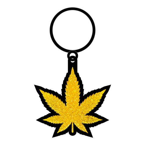 Gold Glitter Weed Keychain - Fun Cannabis Accessory