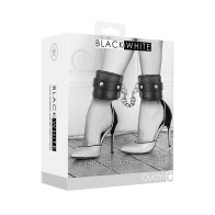 Ouch! Black & White Adjustable Plush Bonded Leather Ankle Cuffs