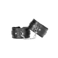 Ouch! Black & White Adjustable Plush Bonded Leather Ankle Cuffs