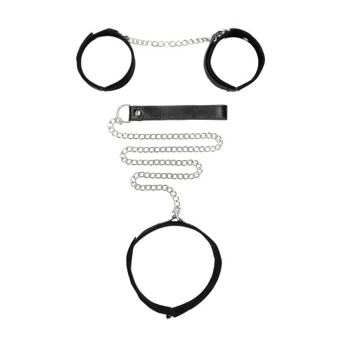 Ouch! Adjustable Velcro Collar with Leash & Wrist Cuffs Black