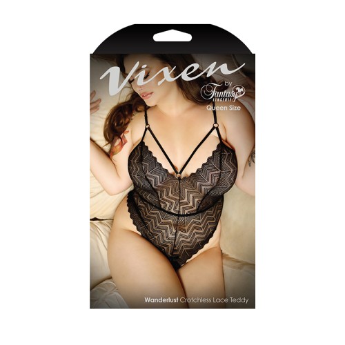 Fantasy Lingerie Vixen Wanderlust Body de Encaje Sin Entrepiertos - Talla Reina Negra