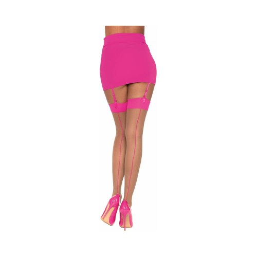 Dreamgirl Cuban Sheer Thigh-Highs with Contrast Seam in Nude/Hot Pink