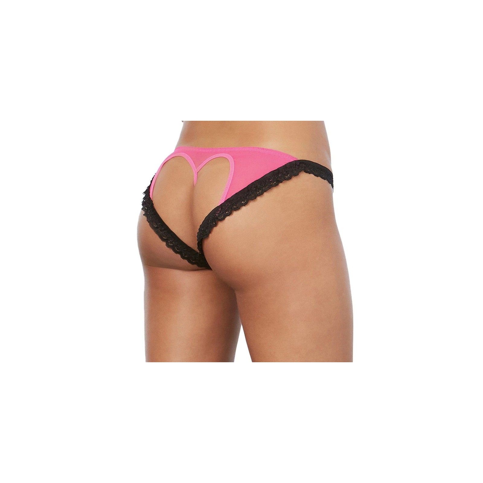 Dreamgirl Lace Trim Open-Back Bikini Panty - Hot Pink/Black