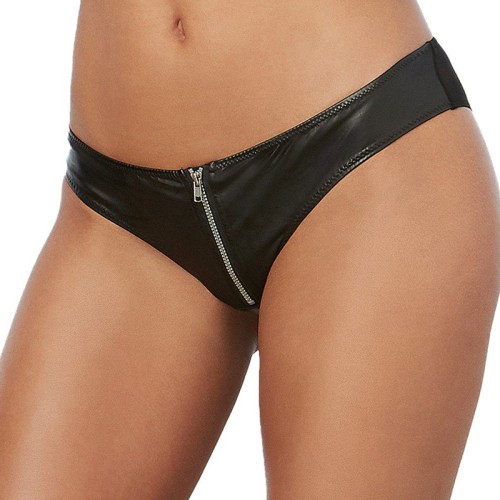 Dreamgirl Faux-Leather Cheeky Panty with Zipper Front Black XL