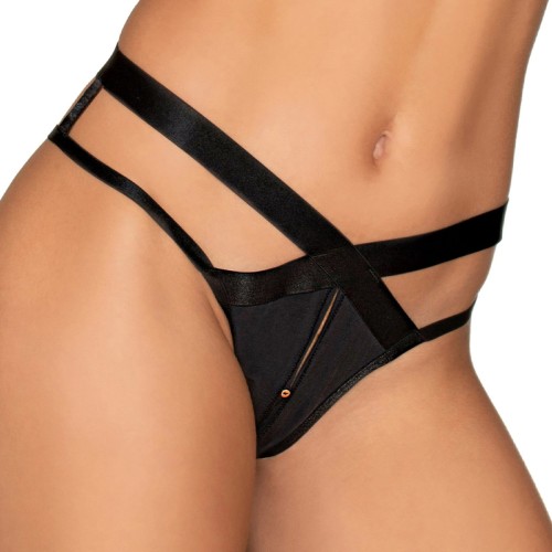 Panty Abierto de Microfibra con Tiras en Negro de Dreamgirl