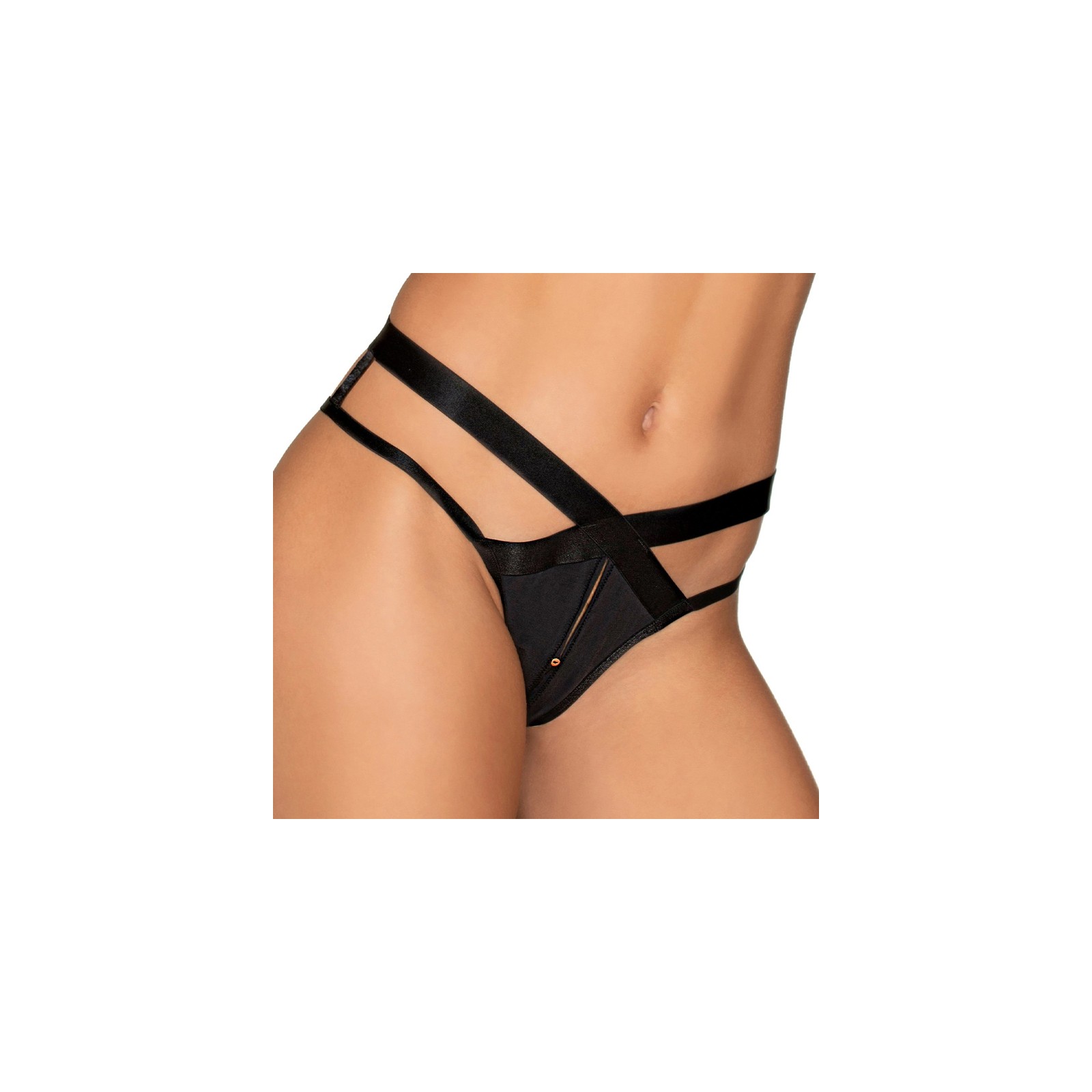 Dreamgirl Strappy Microfiber Open-Crotch Panty Black