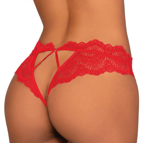 Dreamgirl Tanga de Encaje con Abierto-Crotch Rojo S