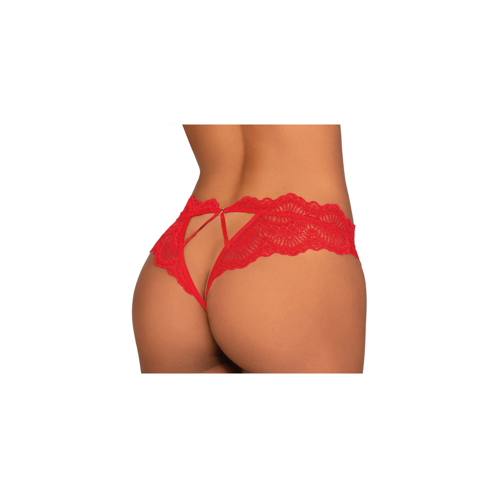 Dreamgirl Tanga de Encaje con Abierto-Crotch Rojo S