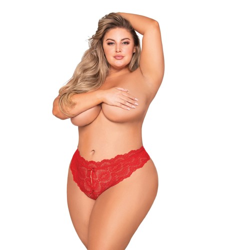 Dreamgirl Lace Tanga Open-Crotch Panty Red 2X - Seductive Elegance