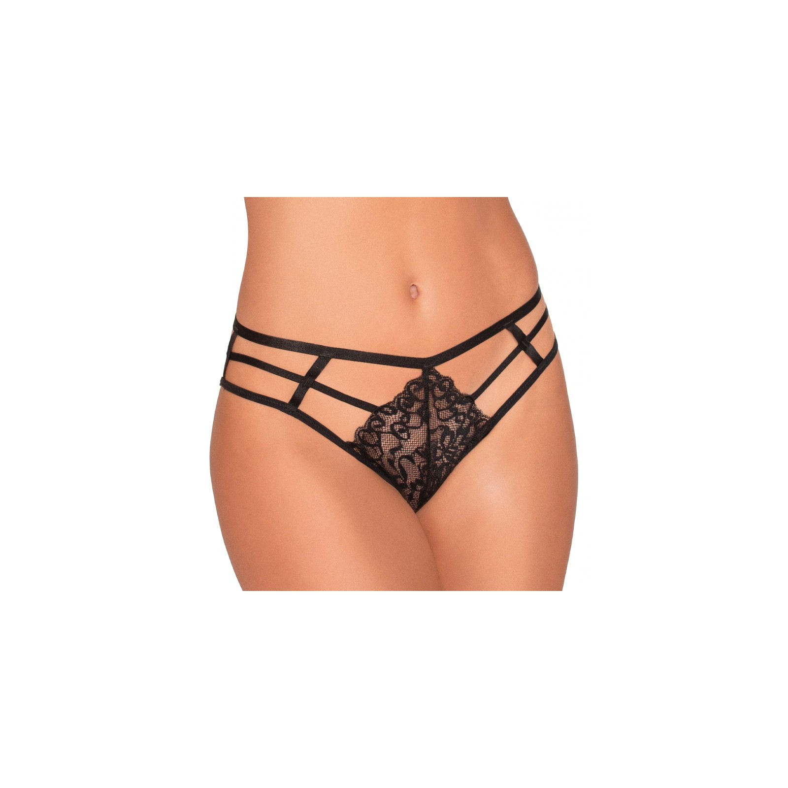 Strappy Cheeky Panty with Lace - Black XL