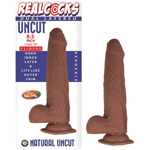 Realcocks Uncut Slider Dildo Brown 8.5in | Realistic Pleasure