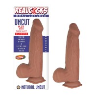 Realcocks Dildo Deslizante de Capa Doble Sin Circuncidar 9.25 Pulgadas Marrón