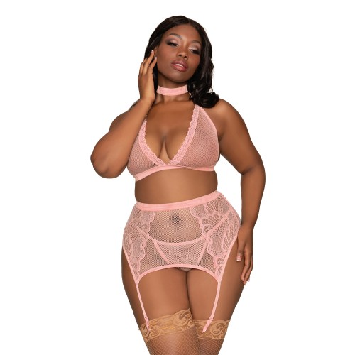 Dreamgirl Pink Bra Garterbelt G-String Set