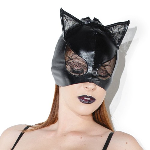 Black Cat Mask with Lace Details