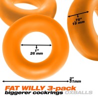 Oxballs Fat Willy 3-Pack Jumbo Cockrings Orange