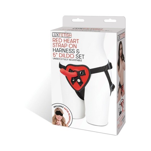 Lux Fetish Red Heart Strap-On Harness and Dildo