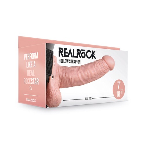 RealRock Estrapón Hueco de 7 in. con Testículos Beige - Experiencia Definitiva