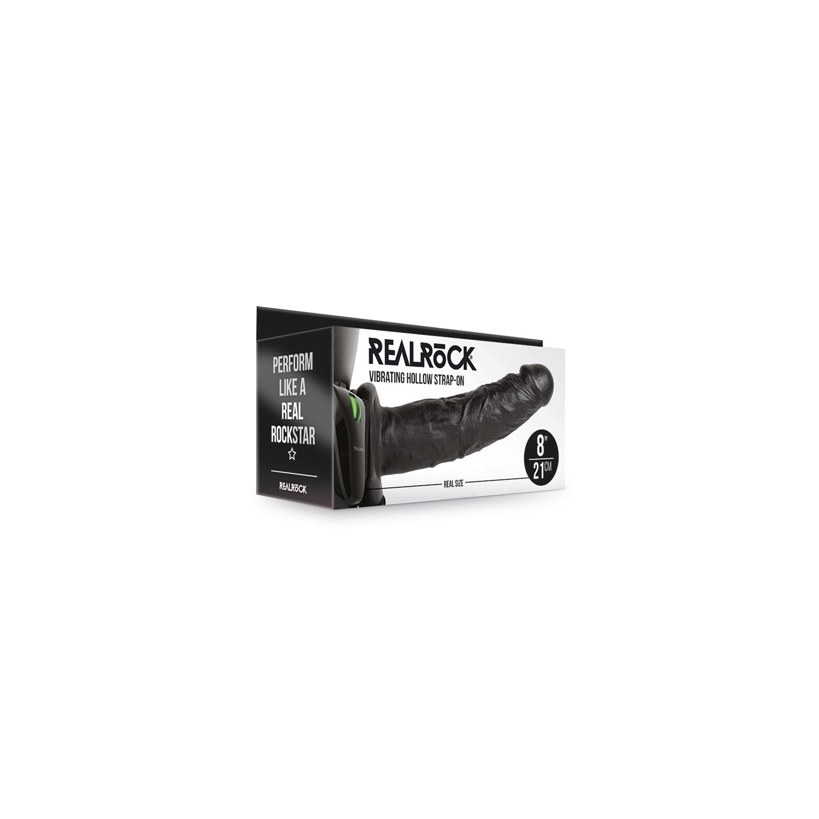 RealRock Dildo Hueco Vibrador de 8 Pulgadas Negro