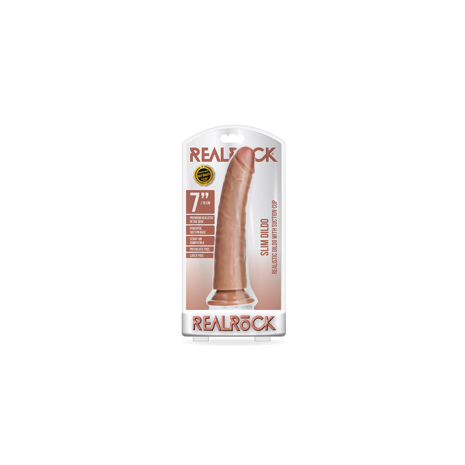 RealRock Realistic 7 in. Slim Dildo With Suction Cup Tan