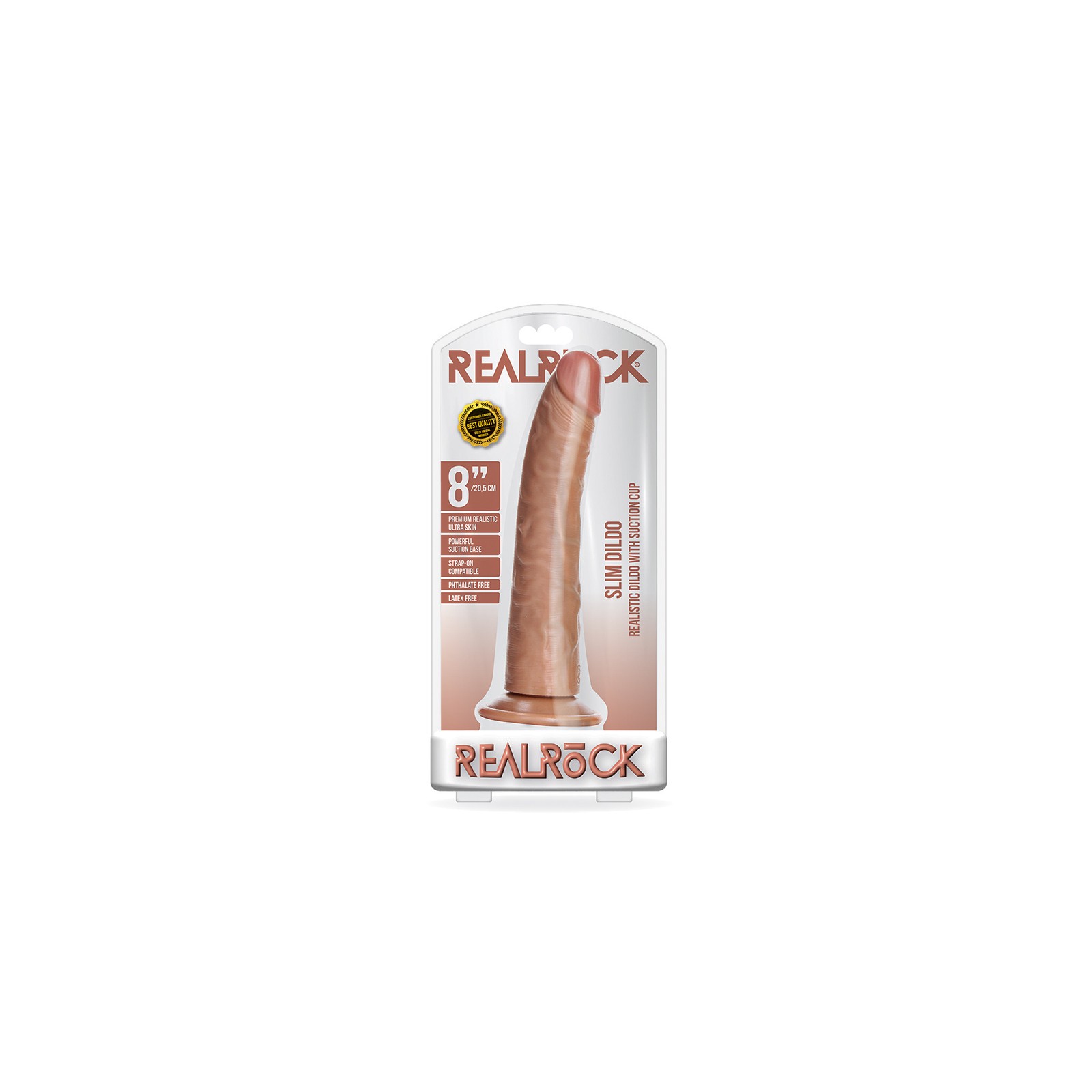 RealRock Realistic 8 Inch Slim Dildo with Suction Cup Tan