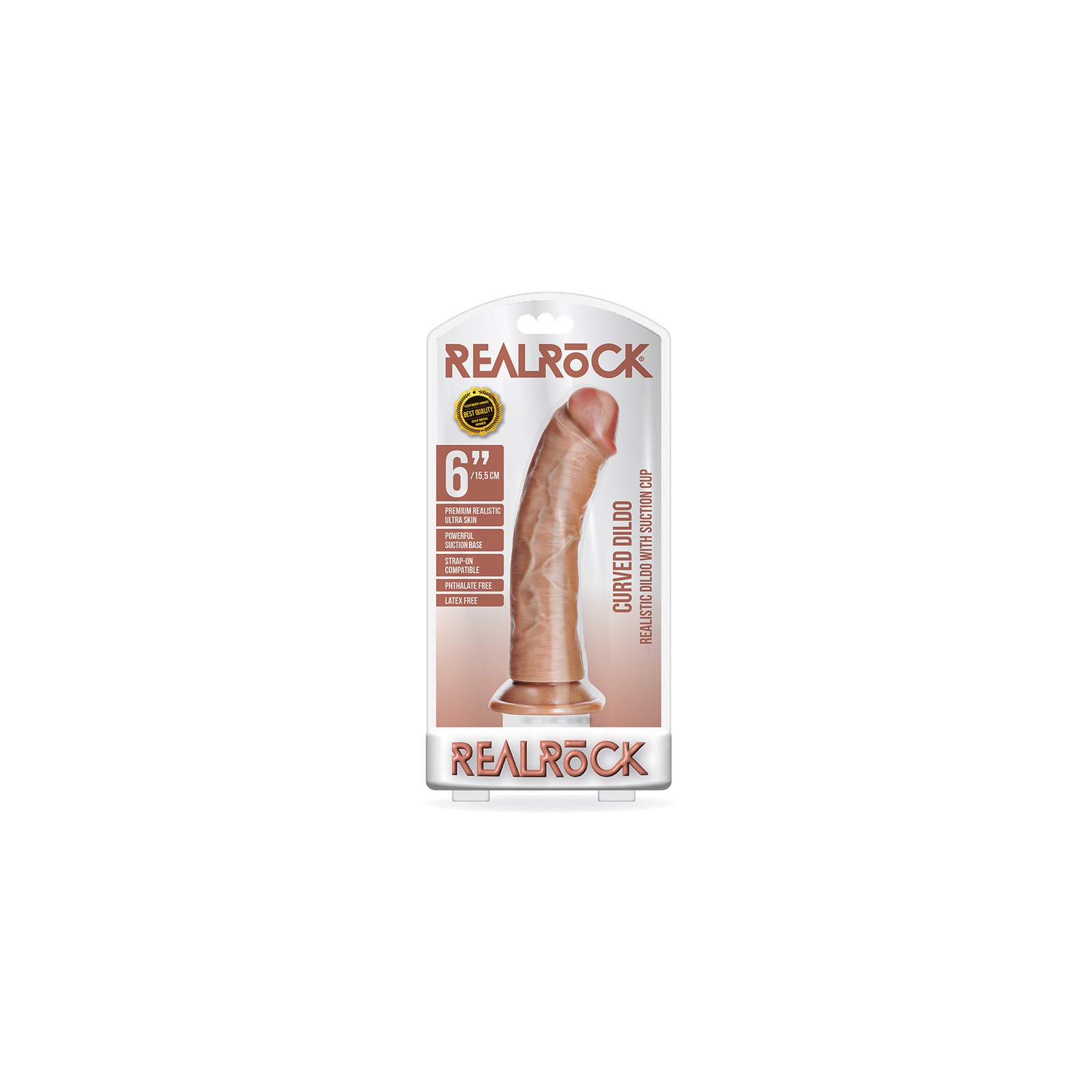 RealRock Curved Dildo with Suction Cup 6 in Tan