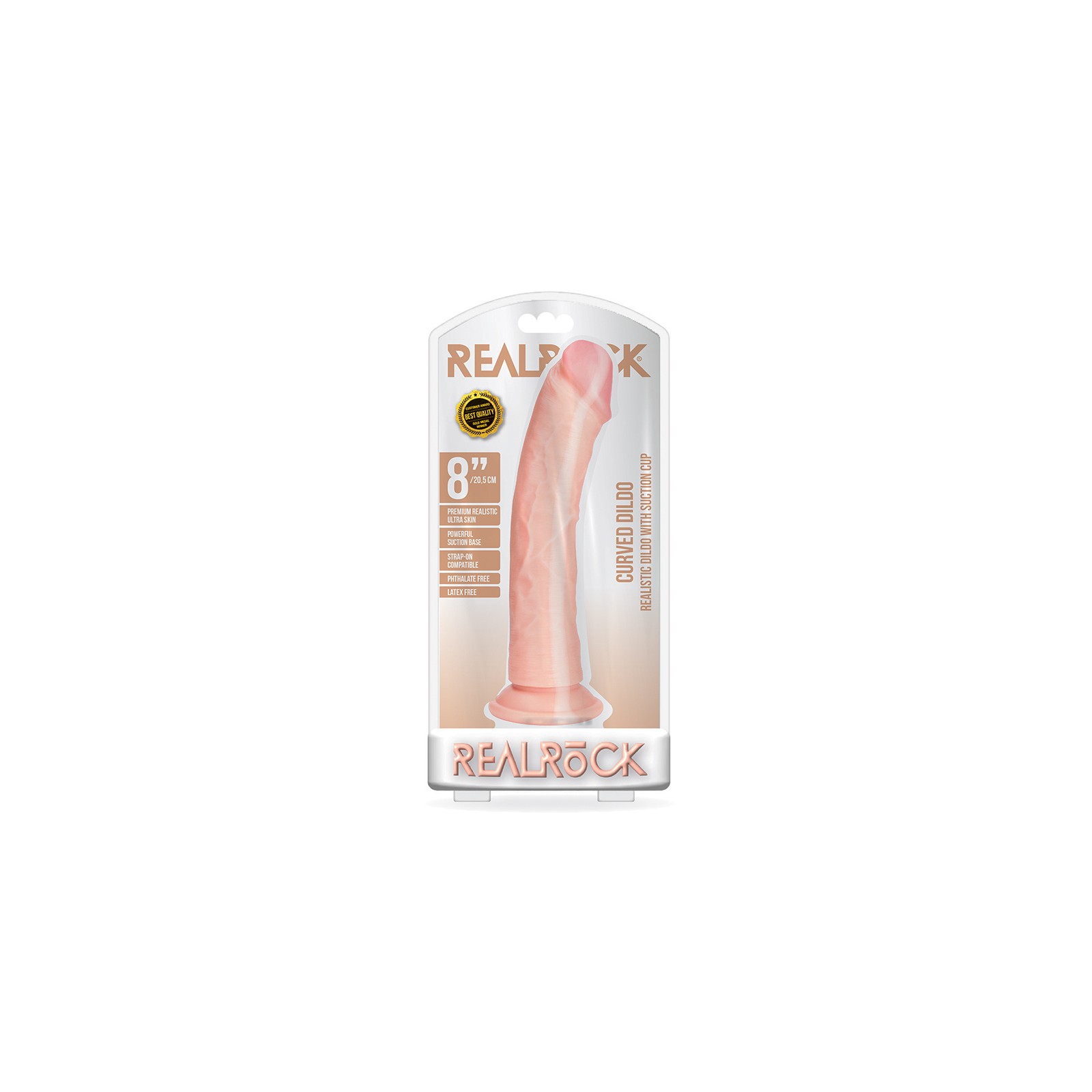 Dildo Curvado RealRock de 8 in. Con Ventosa - Beige