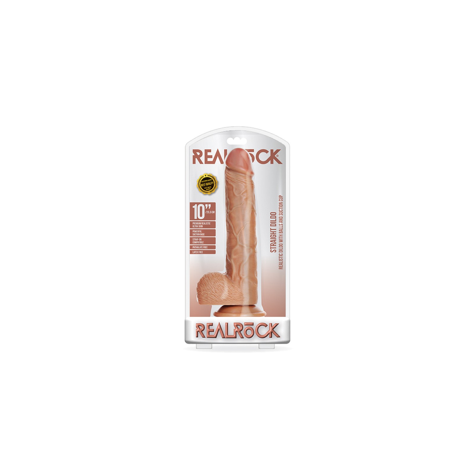 RealRock Dildo Realista 10 in. Recto con Bolas y Ventosa Beige