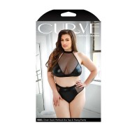 Fantasy Lingerie Curve Rebel Chain Back Wetlook Bra Top & Matching Thong Panty - Black XL/2XL