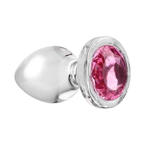 Adam & Eve Glass Anal Plug With Pink Gemstone Base Large