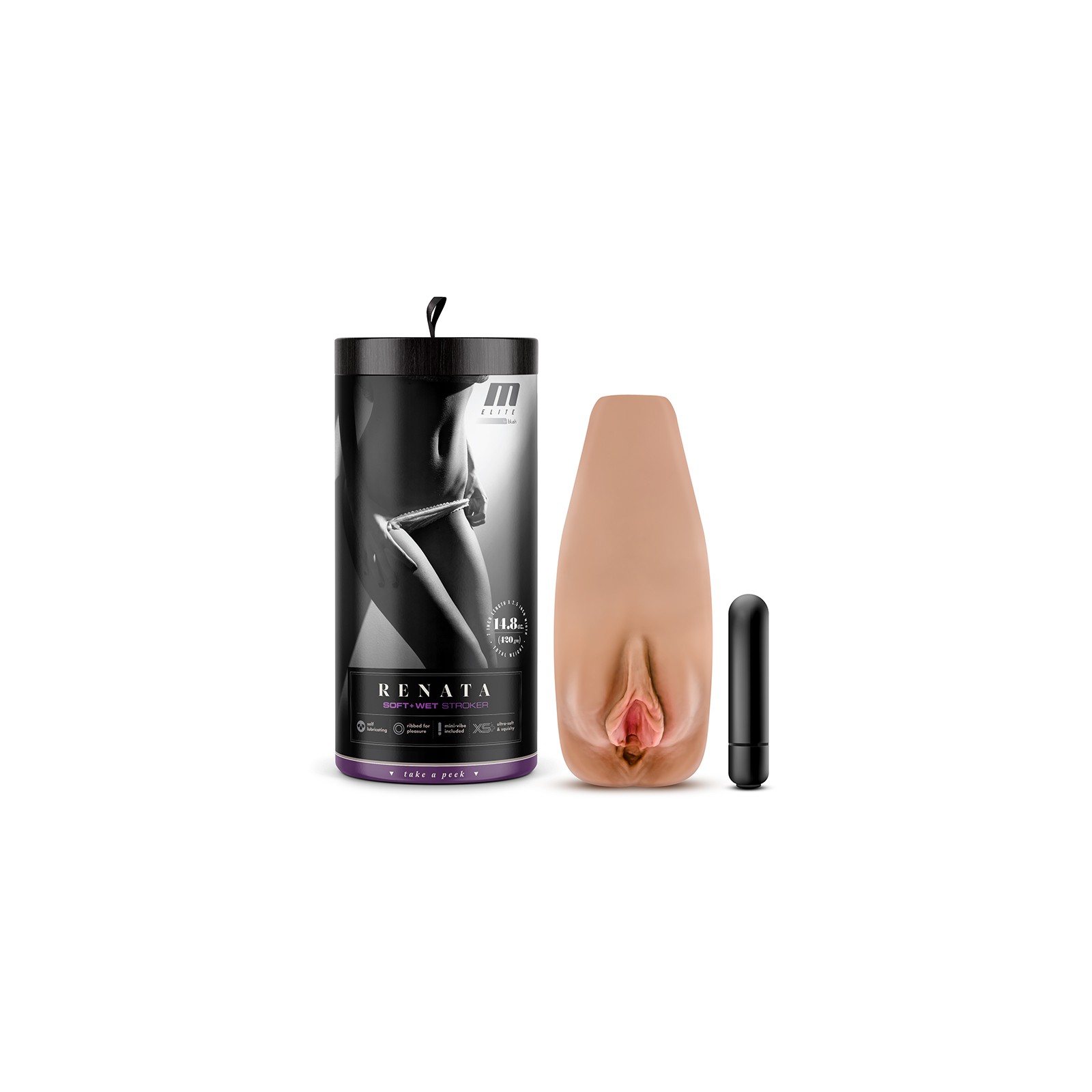 M Elite Soft + Wet Renata Estimulador Vaginal con Vibrador Bullet Beige