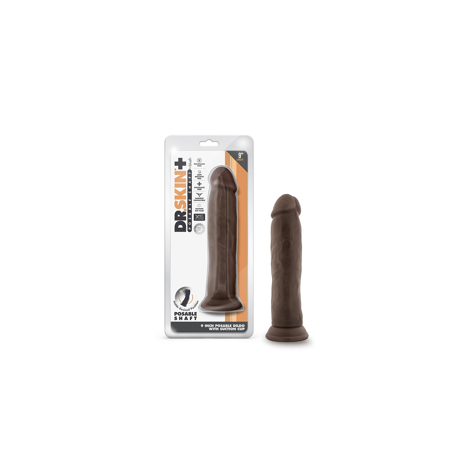 Dildo Posicionable de Densidad Triple Dr. Skin Plus de 9 in. Marrón