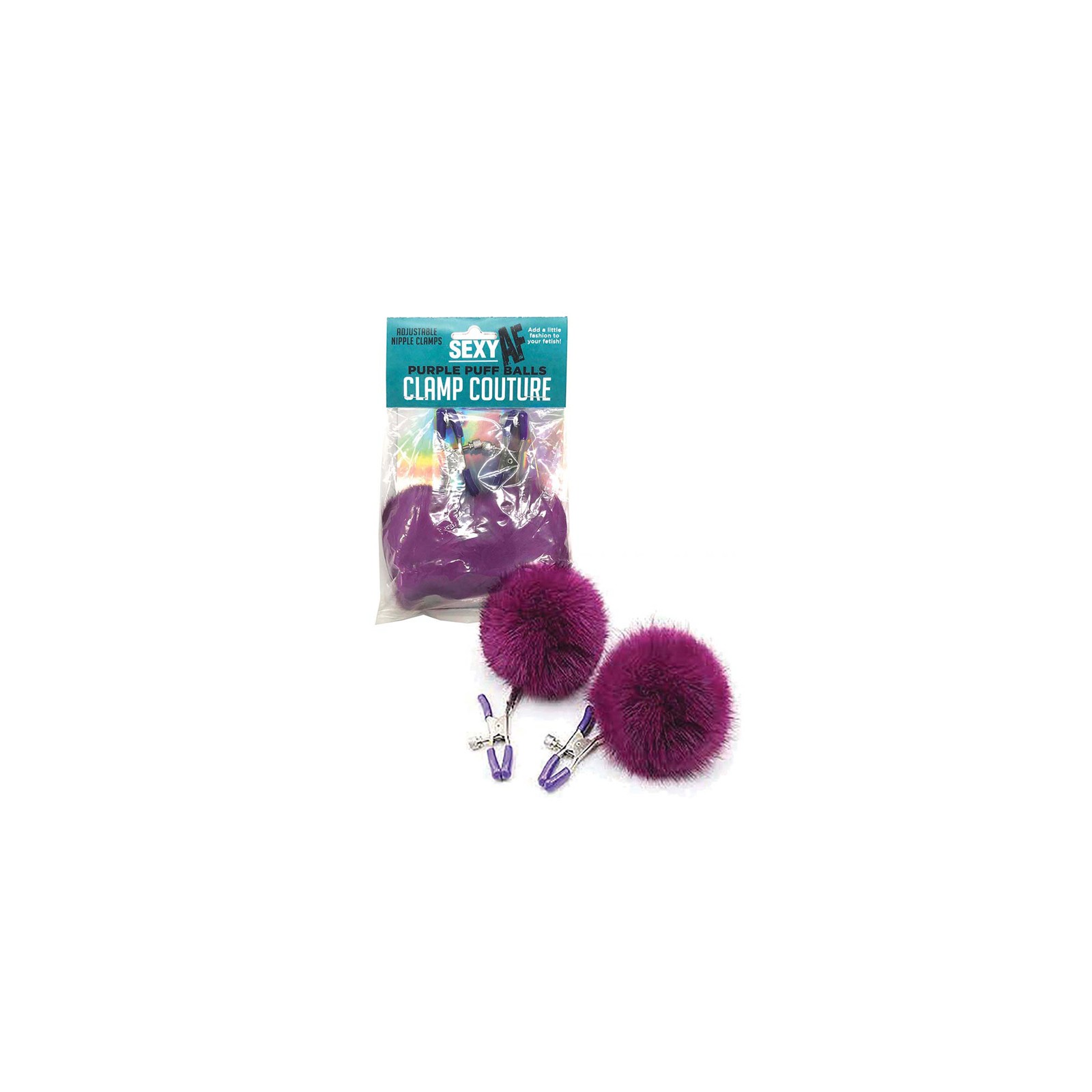 AF Sexy Nipple Clamps with Fun Purple Puff Balls