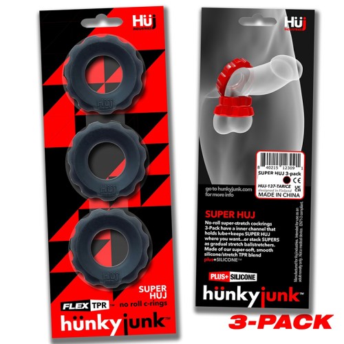 Hunkyjunk SuperHuj Pack de 3 Anillos para el Pene Estirables