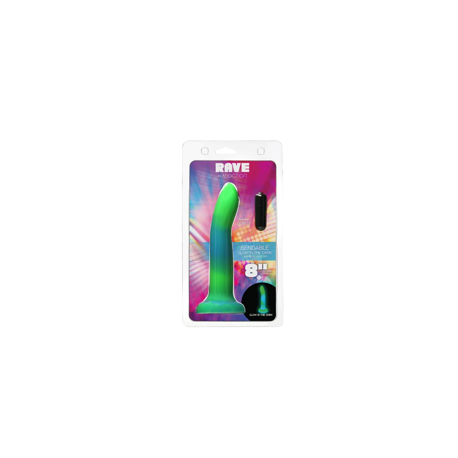 Addiction Rave Bendable Silicone Dildo 8 in Glow in the Dark