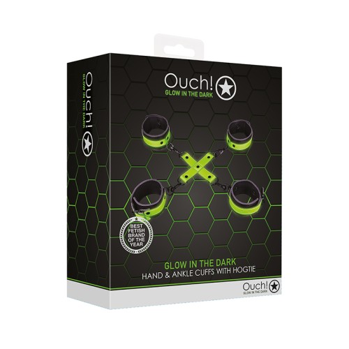 Esposas Glow in the Dark Ouch con Hogtie Set Verde Neón