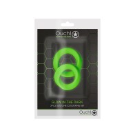 Ouch! Glow in the Dark Silicone Cockring Set - Neon Green