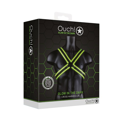 Arnés Cruzado que Brilla en la Oscuridad Ouch! Verde Neón L/XL - Equipo de Bondage Único